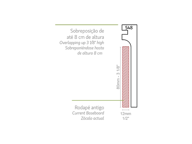 Rodapé de Sobrepor Santa Luzia 548 em Poliestireno 11cm Branco